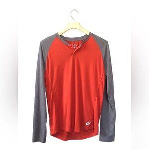 ASICS Mens Performance Orange Gray Long Sleeve Pullover Henley Tee Medium
